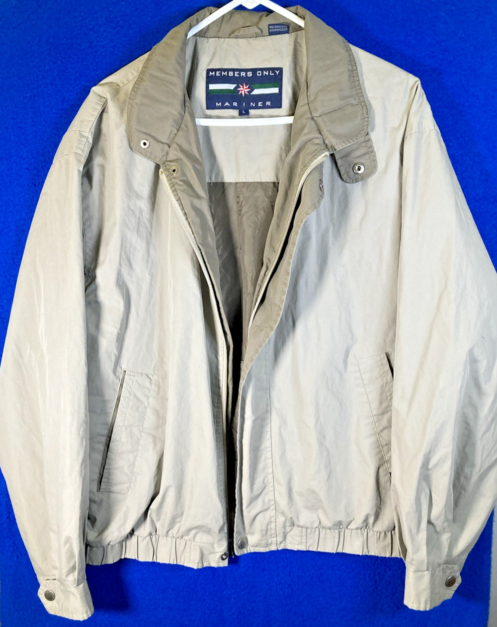 Vintage Members Only Mariner Jacket Mens Large Tan Beige Windbreaker Zip Up NWOT